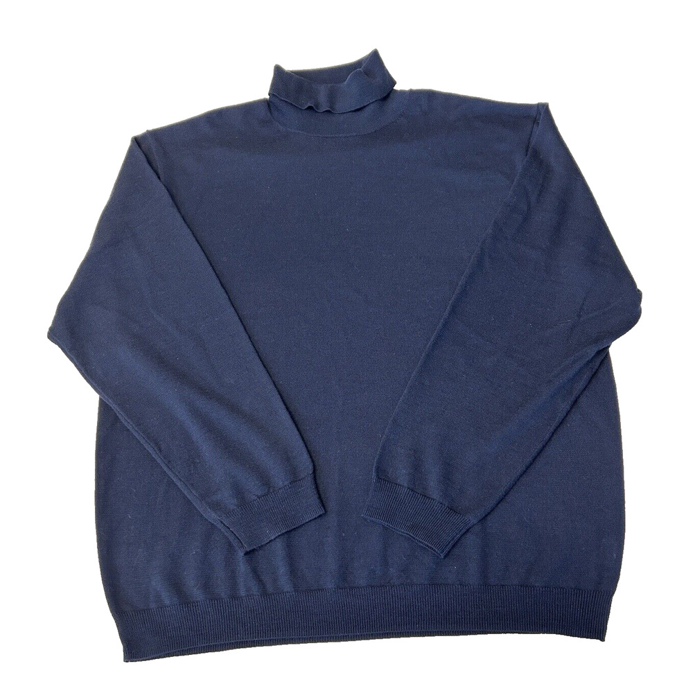 Linea Uomo Mens Long Sleeve Wool Blend Turtleneck Sweater Size 4X Blue